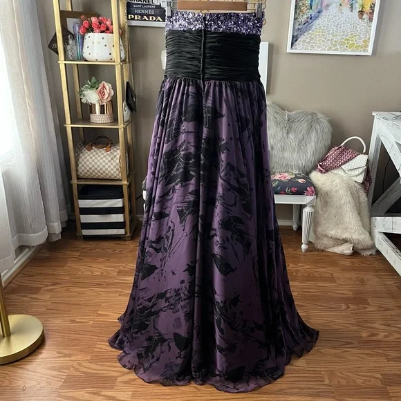 Jovani black purple sequin gem flowing prom formal gown dress size 10
